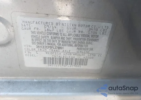 2015 Nissan Versa Note S (Sr)/S Plus/Sl/Sr/Sv z USA, uszkodzony, nr VIN 3N1CE2CP0FL379051